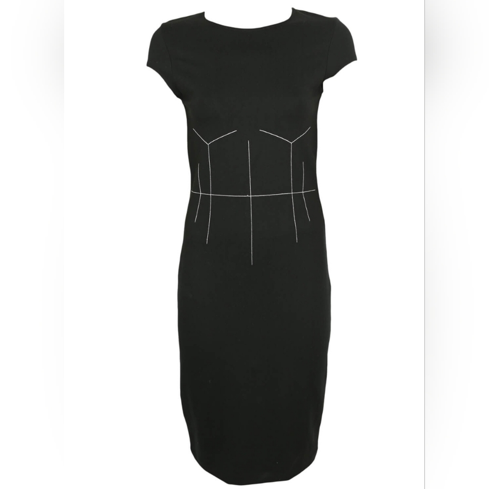ZARA M Stitch Midi Black Dress Tie Back